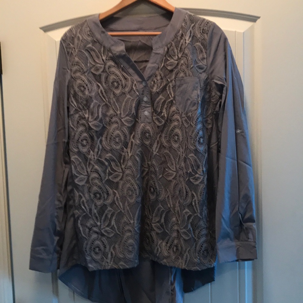 Womens grey lace front top